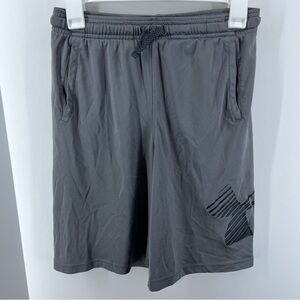Under Armour Grey Shorts YLG Loose FIt 2 Pockets Black Accents Drawstring